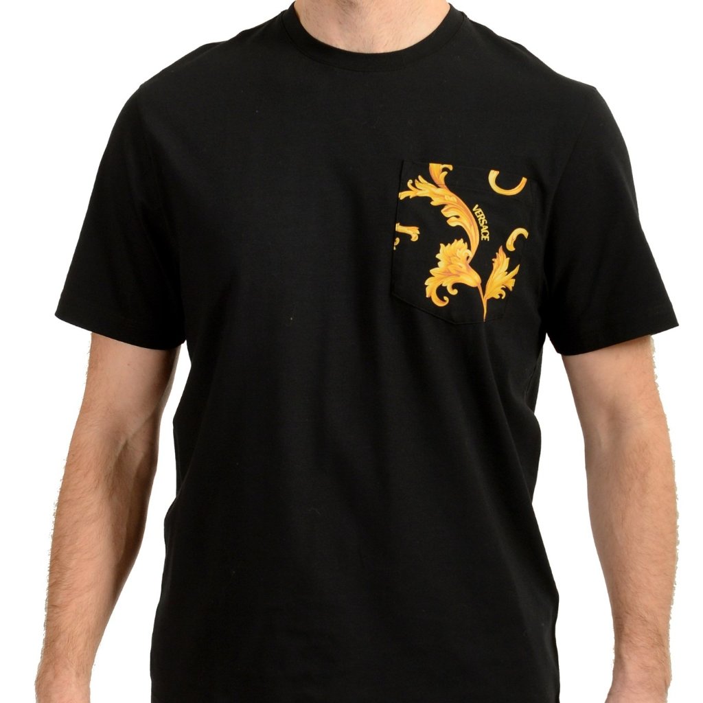 Versace Men's Black Short Sleeve Barocco Print Pocket T-Shirt Us Xs It 46